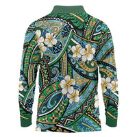 Polynesian Hibiscus Tropical Green Floral Long Sleeve Polo Shirt Tribal Pattern - Polynesian Pride
