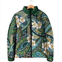 Polynesian Hibiscus Tropical Green Floral Padded Jacket Tribal Pattern - Polynesian Pride