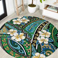 Polynesian Hibiscus Tropical Green Floral Round Carpet Tribal Pattern LT01 Green - Polynesian Pride