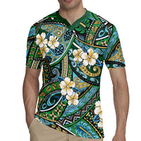 Polynesian Hibiscus Tropical Green Floral Rugby Jersey Tribal Pattern - Polynesian Pride