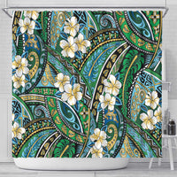 Polynesian Hibiscus Tropical Green Floral Shower Curtain Tribal Pattern - Polynesian Pride