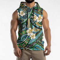 Polynesian Hibiscus Tropical Green Floral Sleeveless Hoodie Tribal Pattern - Polynesian Pride