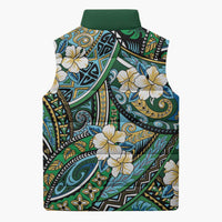 Polynesian Hibiscus Tropical Green Floral Sleeveless Puffer Jacket Tribal Pattern - Polynesian Pride