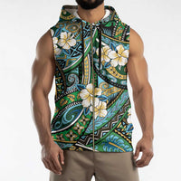 Polynesian Hibiscus Tropical Green Floral Sleeveless Zip Hoodie Tribal Pattern - Polynesian Pride