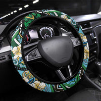 Polynesian Hibiscus Tropical Green Floral Steering Wheel Cover Tribal Pattern - Polynesian Pride