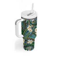 Polynesian Hibiscus Tropical Green Floral Tumbler With Handle Tribal Pattern LT01 - Polynesian Pride