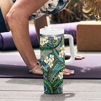 Polynesian Hibiscus Tropical Green Floral Tumbler With Handle Tribal Pattern LT01 - Polynesian Pride