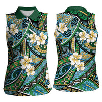 Polynesian Hibiscus Tropical Green Floral Women Sleeveless Polo Shirt Tribal Pattern - Polynesian Pride