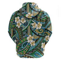 Polynesian Hibiscus Tropical Green Floral Zip Hoodie Tribal Pattern - Polynesian Pride