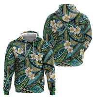 Polynesian Hibiscus Tropical Green Floral Zip Hoodie Tribal Pattern - Polynesian Pride