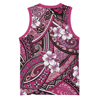 Polynesian Hibiscus Tropical Pink Floral Basketball Jersey Tribal Pattern - Polynesian Pride