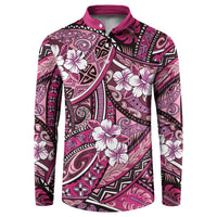 Polynesian Hibiscus Tropical Pink Floral Button Sweatshirt Tribal Pattern - Polynesian Pride