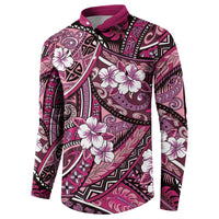 Polynesian Hibiscus Tropical Pink Floral Button Sweatshirt Tribal Pattern - Polynesian Pride