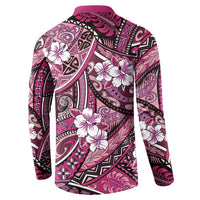 Polynesian Hibiscus Tropical Pink Floral Button Sweatshirt Tribal Pattern - Polynesian Pride