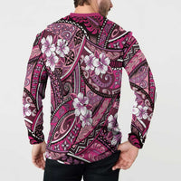 Polynesian Hibiscus Tropical Pink Floral Button Sweatshirt Tribal Pattern - Polynesian Pride