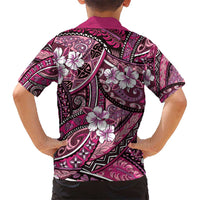 Polynesian Hibiscus Tropical Pink Floral Kid Hawaiian Shirt Tribal Pattern - Polynesian Pride