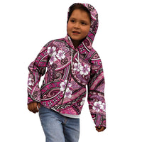 Polynesian Hibiscus Tropical Pink Floral Kid Hoodie Tribal Pattern - Polynesian Pride