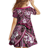 Polynesian Hibiscus Tropical Pink Floral Kid Short Sleeve Dress Tribal Pattern - Polynesian Pride