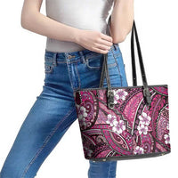 Polynesian Hibiscus Tropical Pink Floral Leather Tote Bag Tribal Pattern LT01 - Polynesian Pride