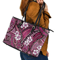 Polynesian Hibiscus Tropical Pink Floral Leather Tote Bag Tribal Pattern LT01 - Polynesian Pride
