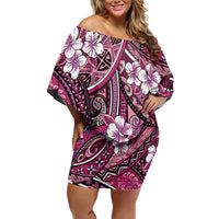 Polynesian Hibiscus Tropical Pink Floral Off Shoulder Short Dress Tribal Pattern LT01 Women Pink - Polynesian Pride