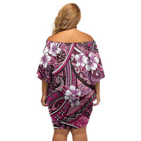 Polynesian Hibiscus Tropical Pink Floral Off Shoulder Short Dress Tribal Pattern LT01 - Polynesian Pride