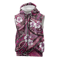 Polynesian Hibiscus Tropical Pink Floral Sleeveless Zip Hoodie Tribal Pattern - Polynesian Pride