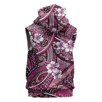 Polynesian Hibiscus Tropical Pink Floral Sleeveless Zip Hoodie Tribal Pattern - Polynesian Pride