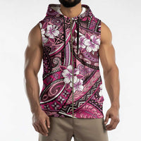 Polynesian Hibiscus Tropical Pink Floral Sleeveless Zip Hoodie Tribal Pattern - Polynesian Pride