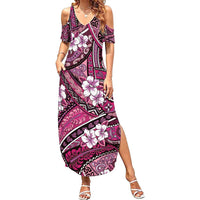 Polynesian Hibiscus Tropical Pink Floral Summer Maxi Dress Tribal Pattern - Polynesian Pride