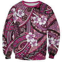 Polynesian Hibiscus Tropical Pink Floral Sweatshirt Tribal Pattern - Polynesian Pride