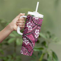 Polynesian Hibiscus Tropical Pink Floral Tumbler With Handle Tribal Pattern LT01 - Polynesian Pride