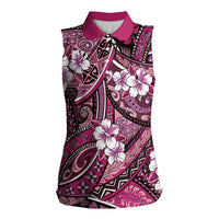 Polynesian Hibiscus Tropical Pink Floral Women Sleeveless Polo Shirt Tribal Pattern - Polynesian Pride