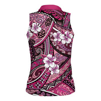 Polynesian Hibiscus Tropical Pink Floral Women Sleeveless Polo Shirt Tribal Pattern - Polynesian Pride