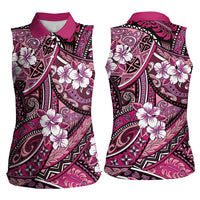 Polynesian Hibiscus Tropical Pink Floral Women Sleeveless Polo Shirt Tribal Pattern - Polynesian Pride
