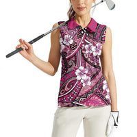 Polynesian Hibiscus Tropical Pink Floral Women Sleeveless Polo Shirt Tribal Pattern - Polynesian Pride