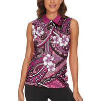 Polynesian Hibiscus Tropical Pink Floral Women Sleeveless Polo Shirt Tribal Pattern - Polynesian Pride