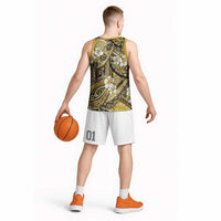 Polynesian Hibiscus Tropical Yellow Floral Basketball Jersey Tribal Pattern - Polynesian Pride