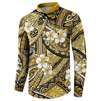 Polynesian Hibiscus Tropical Yellow Floral Button Sweatshirt Tribal Pattern - Polynesian Pride
