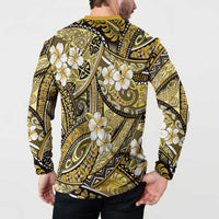 Polynesian Hibiscus Tropical Yellow Floral Button Sweatshirt Tribal Pattern - Polynesian Pride
