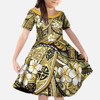 Polynesian Hibiscus Tropical Yellow Floral Family Matching Off Shoulder Maxi Dress and Hawaiian Shirt Tribal Pattern - Polynesian Pride