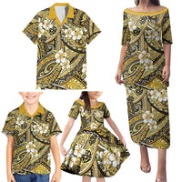 Polynesian Hibiscus Tropical Yellow Floral Family Matching Puletasi and Hawaiian Shirt Tribal Pattern LT01 - Polynesian Pride