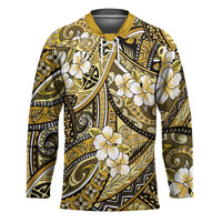Polynesian Hibiscus Tropical Yellow Floral Hockey Jersey Tribal Pattern - Polynesian Pride