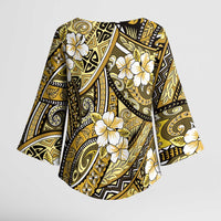 Polynesian Hibiscus Tropical Yellow Floral Kimono Sleeve Blouse Tribal Pattern - Polynesian Pride