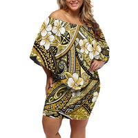 Polynesian Hibiscus Tropical Yellow Floral Off Shoulder Short Dress Tribal Pattern LT01 Women Yellow - Polynesian Pride