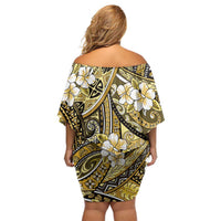 Polynesian Hibiscus Tropical Yellow Floral Off Shoulder Short Dress Tribal Pattern LT01 - Polynesian Pride