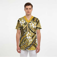 Polynesian Hibiscus Tropical Yellow Floral Scrub Top Tribal Pattern - Polynesian Pride