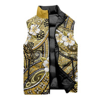 Polynesian Hibiscus Tropical Yellow Floral Sleeveless Puffer Jacket Tribal Pattern - Polynesian Pride