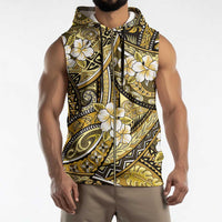 Polynesian Hibiscus Tropical Yellow Floral Sleeveless Zip Hoodie Tribal Pattern - Polynesian Pride