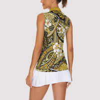 Polynesian Hibiscus Tropical Yellow Floral Women Sleeveless Polo Shirt Tribal Pattern - Polynesian Pride